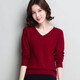 NFTY羊毛衫女時(shí)尚輕熟風(fēng)減齡短款V領(lǐng)套頭毛衣羊毛秋冬打底針織衫上衣 酒紅 XL