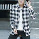 嘉曄（JIAYE）長(cháng)袖格子襯衫男春秋季韓版青年男士外套潮流帥氣襯衣上衣男 黑白格【緊身款】 L
