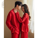 妮狄婭龍年情侶睡衣女新春紅色純棉長(zhǎng)袖婚慶本命年男復(fù)古春秋家居服套裝 復(fù)古紅女款QF24137 L