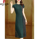皮爾卡丹（pierre cardin）品牌品牌香云紗仿真絲連衣裙夏季新款高端改良旗袍中年女裝媽氣質(zhì) 綠色 XXXL
