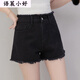 新臣作新款牛仔短褲女夏學(xué)生韓版寬松高腰毛邊闊腿熱褲百搭褲子 黑色 L建議106-115斤