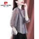 皮爾卡丹（pierre cardin）重磅雪紡襯衫女2024夏季新款時(shí)尚短袖格子印花氣質(zhì)闊太太上衣 紫色 2XL 建議125-135斤