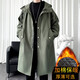 洛夫倫加棉加厚秋冬大衣風(fēng)衣男中長(cháng)款大碼寬松休閑潮流過(guò)膝大衣連帽外套 軍綠色加厚加棉 XL （適合140-160斤）