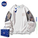 NASA LIKE潮牌聯(lián)名衛(wèi)衣男秋冬季卡通印花拼接圓領(lǐng)長(zhǎng)袖T恤情侶寬松大碼上衣 淺灰色 XL（建議130-150斤）