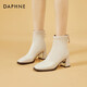 達芙妮短靴女粗跟高跟鞋法式單靴瘦瘦靴女4622607034 米色（加絨） 37 