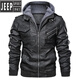 JEEP SPIRITJeep/吉普男裝歐美連帽機車服皮衣2025秋冬季新款男士PU皮 灰色 3XL
