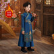 圣閑男童秋冬新年漢服古風(fēng)長(cháng)袍拜年服中國風(fēng)俠客風(fēng)書(shū)生國學(xué)兒童唐裝演 藍色加絨 140cm