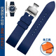 天牛（TANNEW）氟橡膠手表表帶男適配西鐵城精工美度華為GT防水手表鏈男手表配件 蝴蝶扣款 藍色（鋼色扣） 20mm