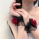 虔生緣暗黑系舞蹈洛麗塔蕾絲手腕套手鏈女酒紅色玫瑰花禮服袖套少女跳舞 哥特玫瑰手腕花手飾黑色腕帶一對(duì) Lolita性感辣妹jk護(hù)腕網(wǎng)紗手飾品