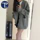 PMOG灰色中長款毛衣外套女春秋外搭日系慵懶復(fù)古奶系穿搭軟糯針織開衫 灰色 均碼 適合90到130斤