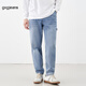 gxgjeans男裝藍色水洗牛仔褲2024年夏季復古個(gè)性破洞長(cháng)褲子 藍色-1 XL (180)