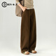春四季咖色彩棉牛仔闊腿褲女2025新款春秋休閑寬松褲子香蕉彎刀褲拖地褲 咖色 30