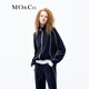 MO&Co.外套絲絨感撞色白條高領(lǐng)立領(lǐng)休閑短外套美式復古運動(dòng)摩安珂 深寶藍色 M 165