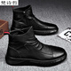 梵詩(shī)哲 2022新款鞋子男士英倫高幫皮靴防滑休閑皮鞋時(shí)尚一腳蹬潮流秋冬季做舊馬丁靴牛津工程師靴男鞋 5611黑色 42