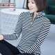 橫行道2024新款春半高領(lǐng)條紋長(cháng)袖女加厚打底衫體恤拉鏈上衣t恤小衫外穿 黑白 4XL