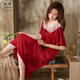 曲果（QUGUO）莫代爾睡衣女士夏季薄款短袖睡裙大碼女款夏天V領(lǐng)裙子木代爾中裙 62082棗紅 3XL 【建議160-180斤】