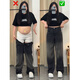 迪伽達牛仔褲男女同款漸變色高腰春秋新款寬松顯瘦遮肉垂感窄版闊腿褲子 GRNZ-1014黑色 XL