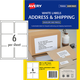 艾利美國艾利（AVERY） A4不干膠地址郵寄電腦打印標(biāo)簽紙背膠貼紙 激光噴墨打印銅版紙 100張/包 L7166 99.1*93.1 6枚 100