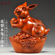 藝永軒 兔子擺件 花梨實(shí)木雕刻工藝品 客廳玄關(guān)桌面裝飾品  兔年吉祥物 花梨木 大號【高30CM】