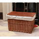 收納筐藤編柳編竹編方形帶蓋超大收納盒編織臟衣籃子儲物 咖色大號+麻布