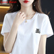 LOVER RUCCI白色絲光棉短袖t恤女燙鉆夏季圓領(lǐng)半袖修身2026新款純棉體恤上衣 白色立體熊胸標 L