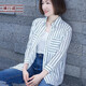 橫行道新款長(cháng)袖襯衫休閑寬松豎條紋外套韓版棉質(zhì)洋氣襯衣女上衣 白大綠小 3XL