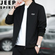 JEEP SPIRIT吉普夾克男外套春秋季棒球服立領(lǐng)純色寬松時(shí)尚上衣 黑色 XL