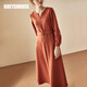 ROEYSHOUSE羅衣淑女連衣裙秋裝新款氣質(zhì)純色修身優(yōu)雅a擺長(cháng)裙子00780 磚紅色 L