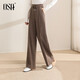 歐莎（OSA）高腰針織闊腿褲女秋冬季2021年新款寬松磨毛直筒休閑褲子 深咖色（S121D52012） XL