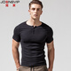 簡(jiǎn)束亨利衫短袖T恤男純色棉質(zhì)開(kāi)領(lǐng)帶扣亨利領(lǐng)螺紋緊身修身體恤夏季 黑色 XL （73kg左右）