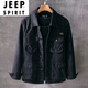 JEEP SPIRIT純色水洗多口袋潮休閑工裝外套男士寬松春秋季上衣日系外穿夾克 黑色 偏小碼 2XL