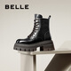 百麗（Belle）七夕禮物千層靴時(shí)尚復(fù)古馬丁靴女增高厚底短靴B2303DZ4 黑色 36 (230mm)
