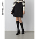 朗姿復古法式a字裙高腰顯瘦氣質(zhì)黑色中長(cháng)款半身裙年秋新款裙子 黑色 M