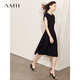 AMII女裝2025夏季新品極簡(jiǎn)優(yōu)雅修身微彈連肩半袖A字連衣裙女 黑色 XL 170/92A