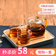 陶瓷故事 玻璃茶壺套裝耐高溫家用辦公室過(guò)濾花泡茶壺泡茶杯紅茶茶具套裝 玲瓏壺大號(hào)+2個(gè)直身小杯+四方小茶盤(pán)