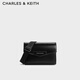 CHARLES&KEITH簡約通勤寬肩帶斜挎小方包信封包包女包生日七夕禮物CK2-80782422 Noir黑色 S