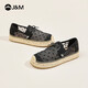 快樂(lè )瑪麗J&M 漁夫鞋女2022春夏新款厚底帆布鞋女平底懶人一腳蹬休閑鞋百搭松糕底女鞋 黑色 37 235mm