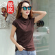筱嵐2025夏季新款韓版修身純色半高領(lǐng)棉質(zhì)短袖t恤女時(shí)尚洋氣百搭上衣 咖啡色 L