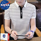 NASA BASE潮流男裝夏季短袖T恤男士半袖男翻領(lǐng)夏天男生條紋t恤衣服男POLO領(lǐng) 1986白色 XL (推薦體重130-145斤)