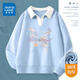 真維斯（JEANSWEST）衛(wèi)衣女外套春秋冬季新款polo領(lǐng)撞色寬松上衣服女生長(zhǎng)袖設(shè)計(jì)感女裝 加絨 天藍(lán) 淡彩蝴蝶 L 【推薦體重121-140斤】
