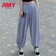 愛(ài)麥依夏季運動(dòng)闊腿褲女薄款寬松高腰百搭休閑長(cháng)褲墜感束腳燈籠褲九分褲 淺灰色 M 90-105斤
