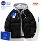 NASA GOOD男士羽絨服冬季加厚外套保暖羽絨內膽假兩件連帽衣服休閑面包服男 NA11黑色 XL （建議120-140斤）