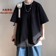 大魚(yú)界線(xiàn)純色t恤男潮牌潮流百搭ins寬松半袖男夏季新款青少年衣服男生短袖 純黑色 L(120-135斤）