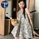 PMOG度假風(fēng)休閑吊帶裙女2025夏季慵懶顯瘦寬松蓬蓬碎花連衣裙ins 圖片色  M 【建議100斤-110斤內】