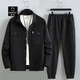 宸軒大碼男裝襯衫長(cháng)袖秋季條紋寬松工裝襯衣外套胖子加肥加大休閑套裝 黑色套裝 7XL （230-250斤）