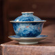 陶福德手繪青花柴窯魚(yú)兒三才蓋碗茶杯景德鎮中國風(fēng)陶瓷茶具手工裂紋釉 手繪柴窯-魚(yú)兒樂(lè )蓋碗