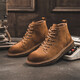百狄復古男靴馬丁靴男中幫英倫風(fēng)短靴百搭高幫工裝靴子男士翻毛皮靴男 黃棕色(真皮) 39皮鞋碼