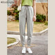 Olrain【5折】運動(dòng)休閑褲女夏季抽繩收腰束腳寬松彈力針織衛褲子 灰色 155/64A/S