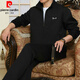 皮爾卡丹（pierre cardin）中老年男士運動衣服套裝春秋款休閑爸爸春裝運動套裝兩件套一套男 純黑色 3XL
