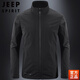 JEEP SPIRIT軟殼沖鋒衣外套男款立領(lǐng)夾克棉衣運動衣服休閑防風(fēng)衣春春秋季 黑色-春秋簡約保暖 M